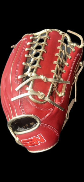 Japanese Kip Leather Elite Series fielding glove black carbon/red/white I web