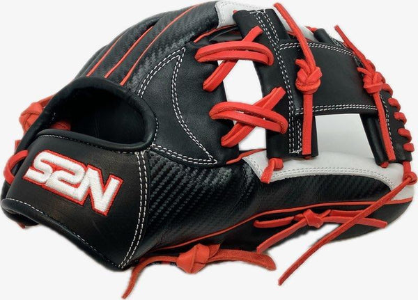 Japanese Kip Leather Elite Series fielding glove black carbon/red/white I web