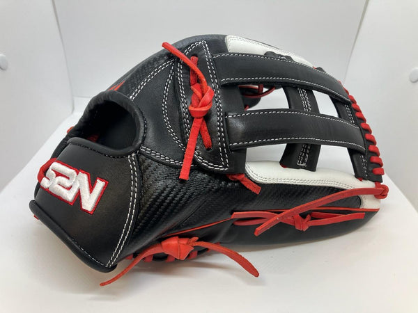 Japanese Kip Leather Elite Series fielding glove black carbon/red/white H web