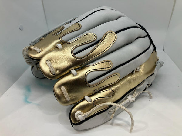 Japanese Kip Leather Elite Series fielding glove white/metallic gold/black drip H