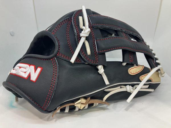 Japanese Kip Leather Elite Series fielding glove black/metallic gold/white drip H