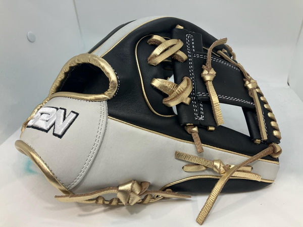 Japanese Kip Leather Elite Series fielding glove black/white/metallic gold I web