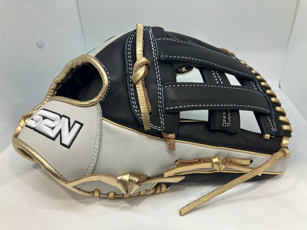 Japanese Kip Leather Elite Series fielding glove black/white/metallic gold H web