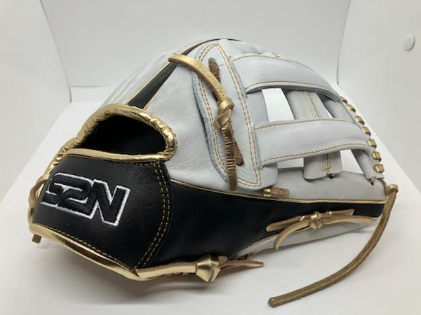 Japanese Kip Leather Elite Series fielding glove white/black/metallic gold H web